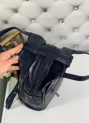 Женский стильный, качественный рюкзак-сумка для девушек из эко кожи синий3 фото