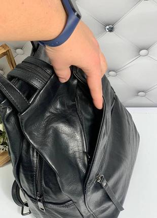 Женский стильный, качественный рюкзак-сумка для девушек из эко кожи синий8 фото