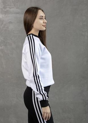 Кофта женская зимняя adidas теплая с начесом белая | свитшот женский адидас толстовка на флисе зима3 фото