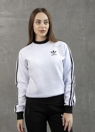 Кофта жіноча зимова adidas тепла з начосом біла | світшот жіночий адідас толстовка на флісі зима