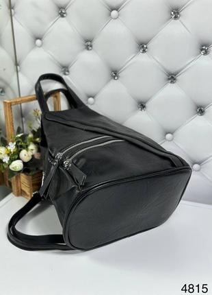 Женский стильный, качественный рюкзак-сумка для девушек из эко кожи черный6 фото