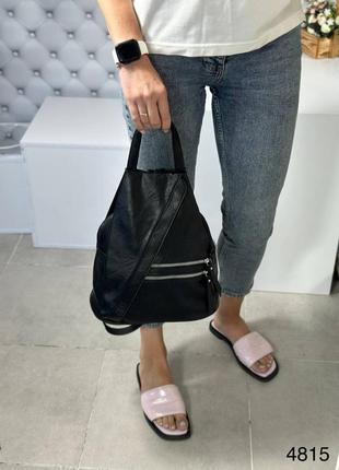 Женский стильный, качественный рюкзак-сумка для девушек из эко кожи черный3 фото