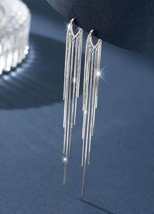 Довгі елегантні сережки срібного кольору