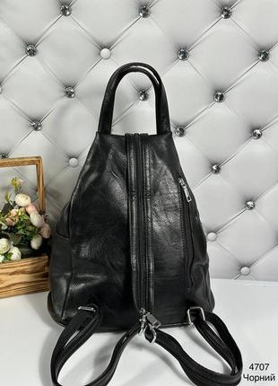 Женский стильный, качественный рюкзак-сумка для девушек из эко кожи черный4 фото