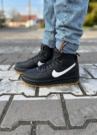 Мужские кроссовки nike air force gore-tex black white зима / smb