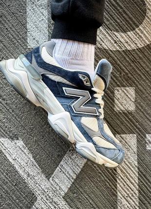 Кросівки жіночі / чоловічі білі / сині замшеві new balance 9060 "natural indigo"