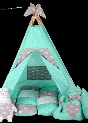 Детский домик вигвам , палатка  королевская с мягким ковриком