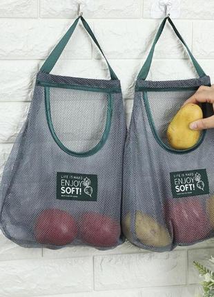 Многоразовый сетчатый мешок предназначен для хранения овощей и фруктов.