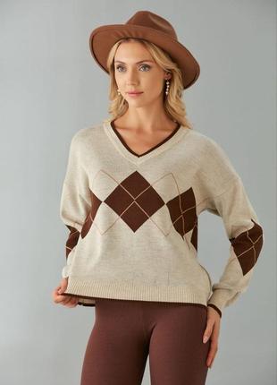 Вязаный женский свитер с v-образным вырезом ❄️ турция 🇹🇷