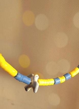 Намисто чокер жовто-блакитний керамічна пташка меморі. ручна робота. авторський дизайн4 фото