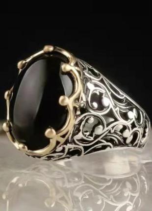 Унікальна розкішна каблучка імператорської перстень чоловічий з чорним каменем каблучка влади розмір 21