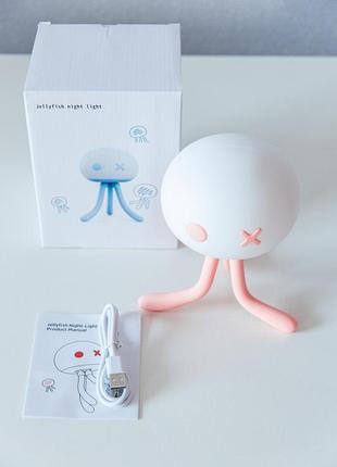Светильник-ночник медуза со встроенным аккумулятором (розовый)7 фото