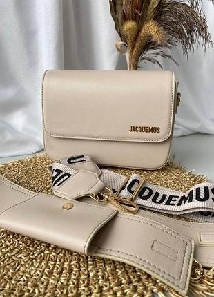 Женская сумочка jacquemus, кожаная бежевая женская сумка через плечо жакмюс