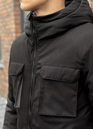 Парка чоловіча зимова подовжена до -28 * с з капюшоном тепла alpin чорна | куртка пряма з 7 кишенями зима10 фото