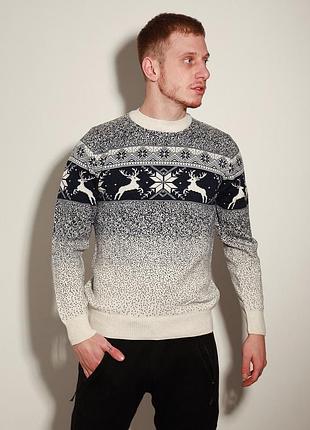 Светр новорічний з оленями білий m