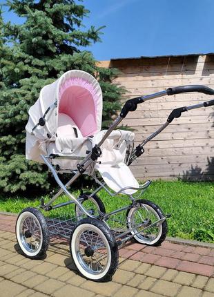 Детская комбинированная коляска eichhorn combination stroller белая/розовая черные колеса