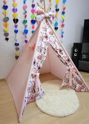 Вигвам для детей ловец снов на розовом .  детский вигвам купить, палатка3 фото