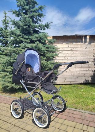 Дитяча комбінована коляска eichhorn sandman чорно-блакитна надувні колеса (‎419lux-s021-air-stn)