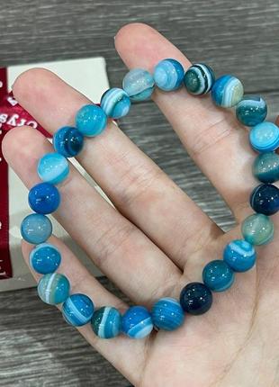 Браслет с кулоном из натурального камня голубой агат гладкие круглые бусины - оригинальный подарок девушке6 фото