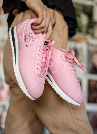 Nike cortez pink кожаные женские кроссовки найк розовый цвет (весна-лето-осень)😍1 фото