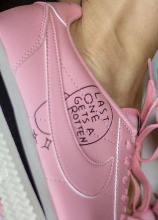 Nike cortez pink кожаные женские кроссовки найк розовый цвет (весна-лето-осень)😍6 фото