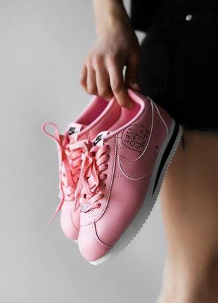 Nike cortez pink кожаные женские кроссовки найк розовый цвет (весна-лето-осень)😍7 фото