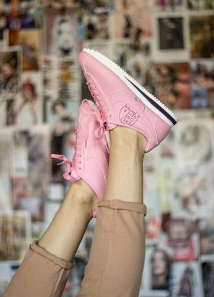 Nike cortez pink кожаные женские кроссовки найк розовый цвет (весна-лето-осень)😍8 фото