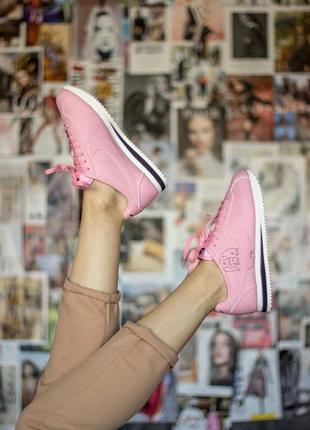 Nike cortez pink кожаные женские кроссовки найк розовый цвет (весна-лето-осень)😍9 фото