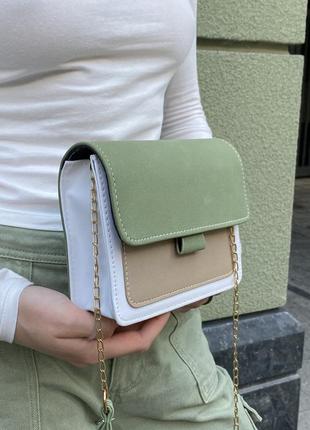 Женская сумка кросс-боди бархатная велюровая замшевая зеленая4 фото