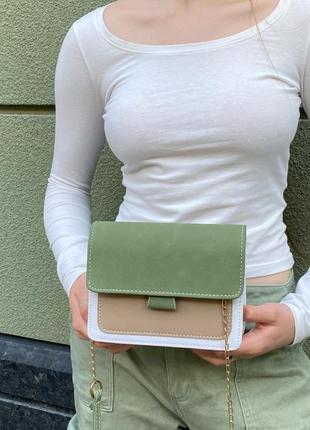Женская сумка кросс-боди бархатная велюровая замшевая зеленая6 фото