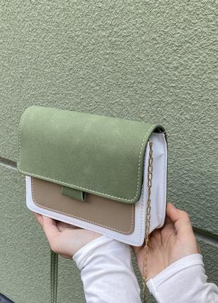 Женская сумка кросс-боди бархатная велюровая замшевая зеленая2 фото