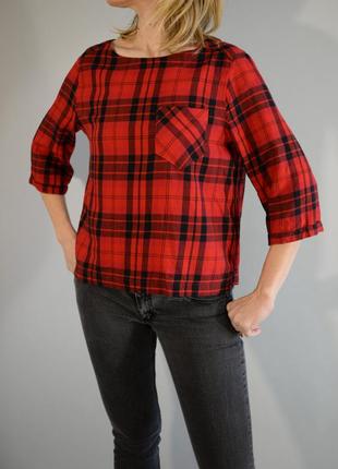 Стильна сорочка блузка картата укорочена з широким рукавом marks & spencer