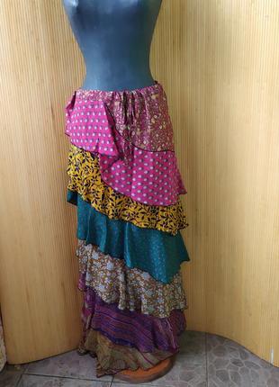 Длинная юбка натуральный шелк рюшами в этно / инде/бо-хо стиле