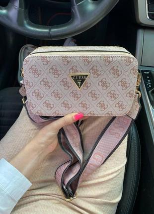 Женская сумка guess, кожаная сумочка через плечо розовая