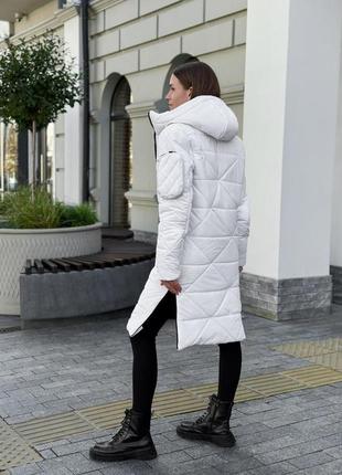 Жіноча куртка зимова подовжена до -25° тепла zmist біла | пуховик жіночий теплий зима6 фото
