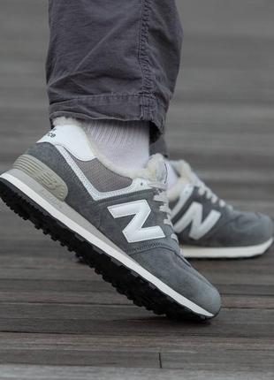 Женские кроссовки с мехом new balance 574 winter grey2 фото