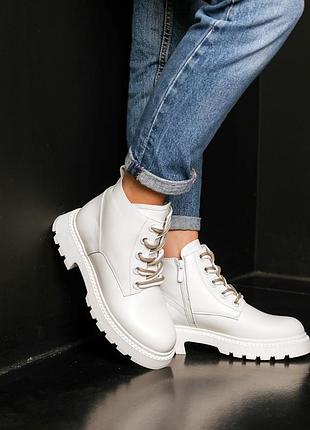Ботинки кожаные с мехом зима белые на платформе 587242