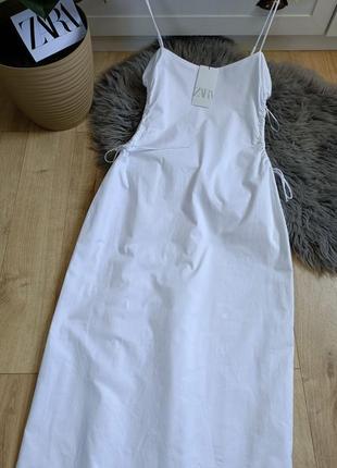 Хлопковое платье миди с вырезом, от zara, размер s*