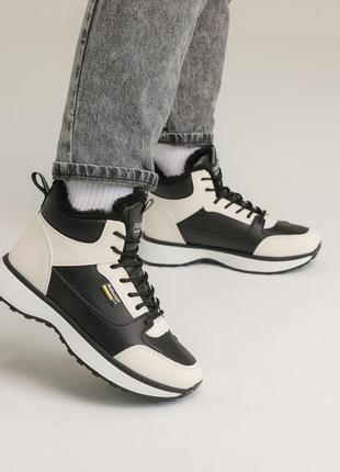 Кроссовки женские зимние черные белые мех 587469