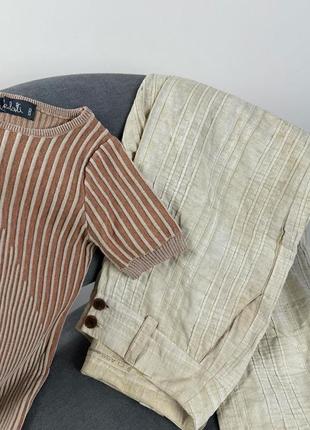 Бежевые хипические винтажные брюки в полосу roberto cavalli3 фото