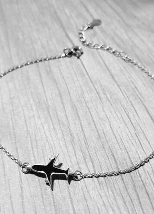 Жіночий срібний браслет літак з чорною емаллю на ланцюжку, 925 проба6 фото