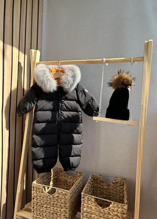 Зимний комбинезон пуховик на флисе с натуральным мехом2 фото