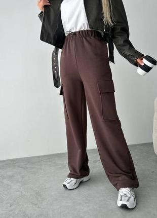 💙есть наложка💜женские теплые спортивные штаны на флисе с накладными карманами ✨качественный пошив✨2 фото