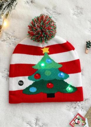 Новогодняя шапка с огоньками, с led подсветкой, для детей и взрослых, новогодняя шапка с лед подсветкой, рождественская