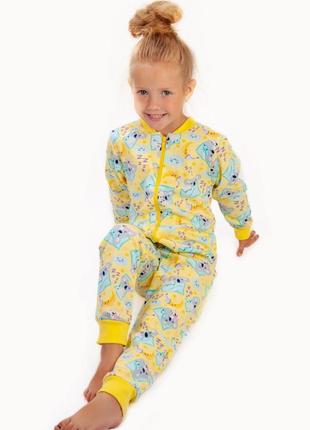 Комбинезон-пижама для девочки с начесом, теплая цельная пижамка комбинезон с начесом7 фото