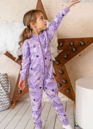 Комбинезон-пижама для девочки с начесом, теплая цельная пижамка комбинезон с начесом2 фото