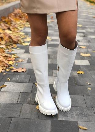 Білі чоботи труби із натуральної шкіри осінь/зима,36-417 фото