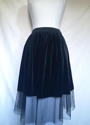 Женская черная велюровая юбка с фатином7 фото