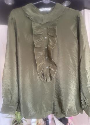 Нарядная блузка zara, xl цвет хаки7 фото