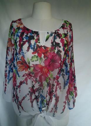 Женская яркая шифоновая блуза, блузка, топ, мелкий цветок, гавайка.1 фото